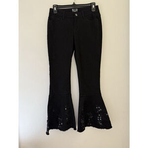 AZI Jeans Size 2 Black Beaded Embellished Fairy Grunge Whimsygoth Flared Jeans
